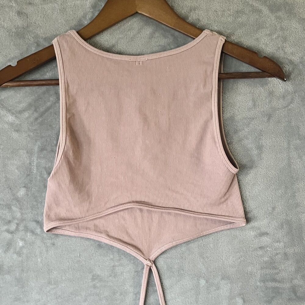 A by Avocado Women’s Ribbed Crop Tank Top Pink S/M Wrap Waist Strap Sleeveless - Picture 8 of 8